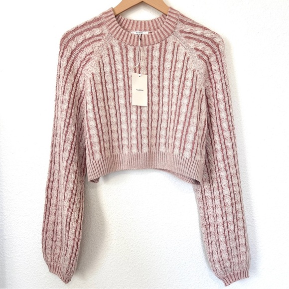 NWT TULAROSA Laney Cropped Pullover Pink Cable Knit Crewneck Sweater Size Small - Picture 4 of 14